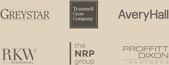 Trammell Crow Company, Proffitt Dixon Partners, The NRP Group, Greystar, RKW, AveryHall logos